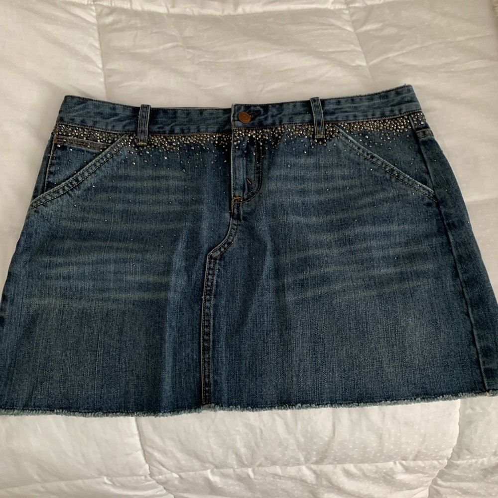 Express Blue Denim Mini Skirt with Rhinestone Studded Waist